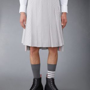 SEERSUCKER CLASSIC MIDI PLEATED SKIRT