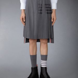 PLAIN WEAVE 4-BAR CLASSIC MIDI PLEATED SKIRT