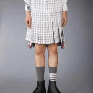 GINGHAM TWEED LOW RISE PLEATED SKIRT