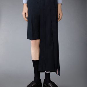 WOOL SEERSUCKER UTILITY BELT PLEATED SKIRT