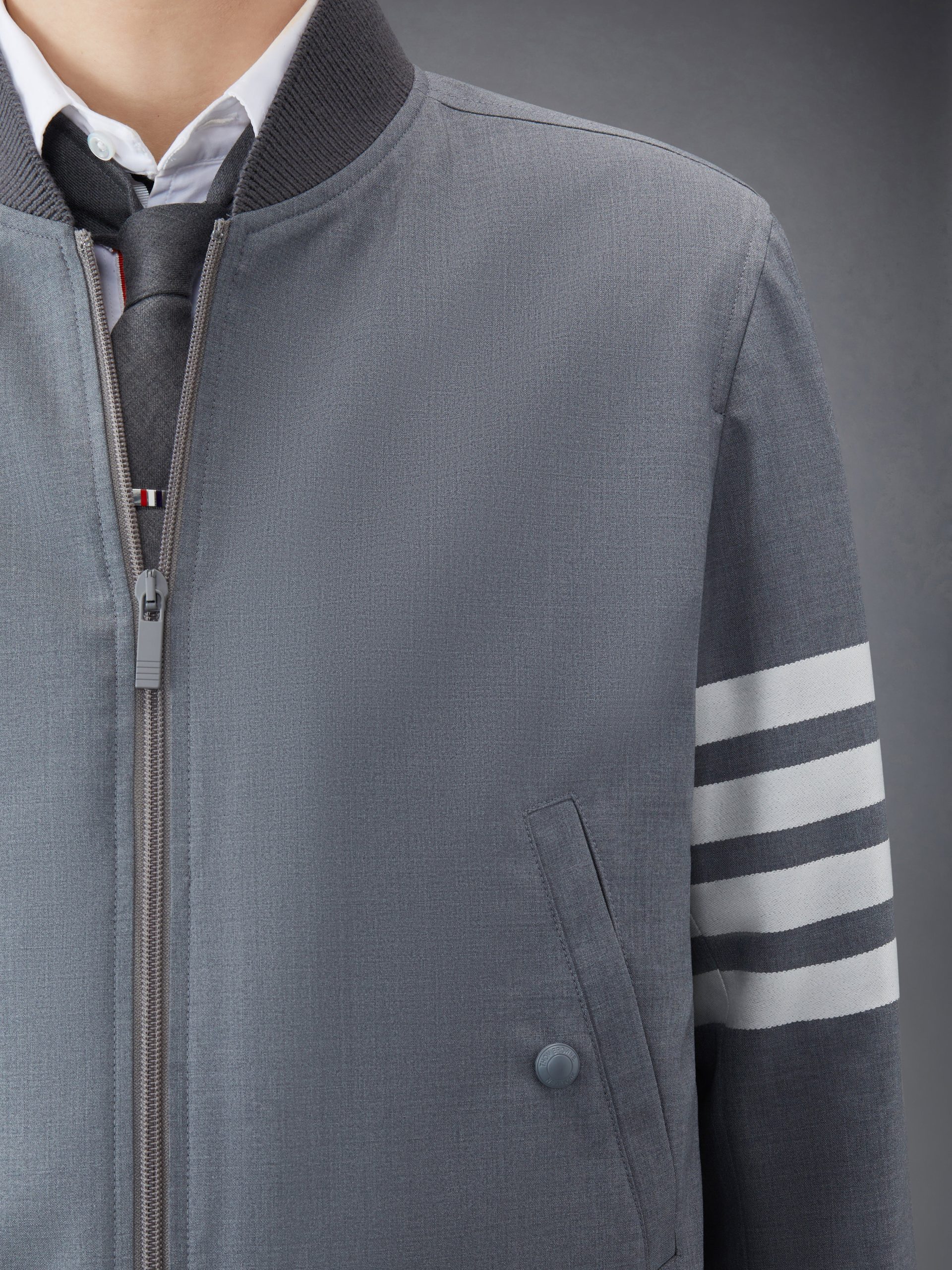 PLAIN WEAVE 4-BAR KINT RIB BLOUSON - Image 6