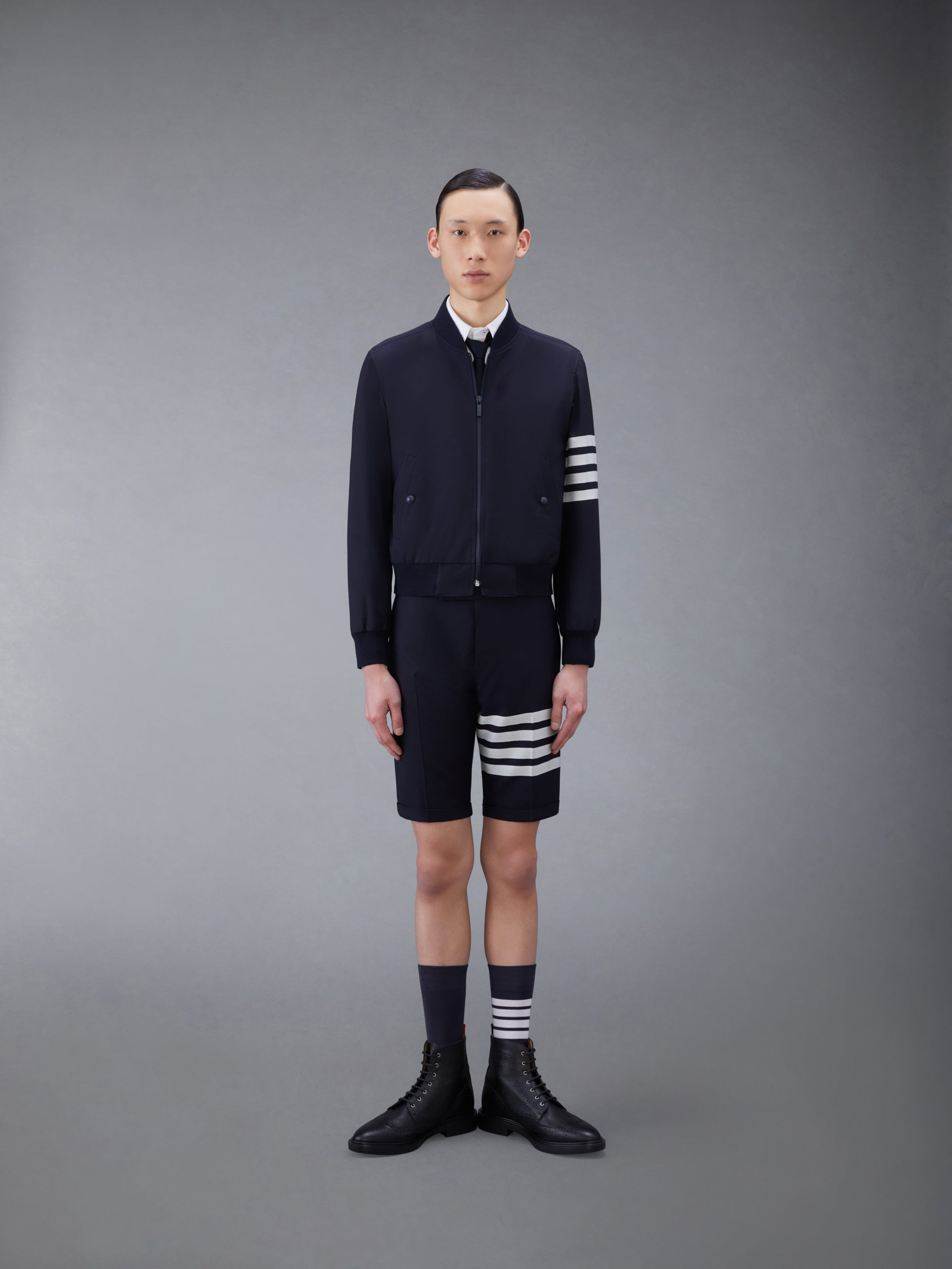 PLAIN WEAVE 4-BAR KINT RIB BLOUSON - Image 3