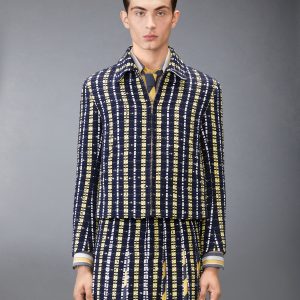 REPP STRIPE GROSGRAIN TWEED GOLF JACKET