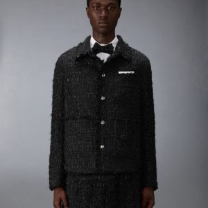 SATIN RIBBON TWEED FRAY EDGE UTILITY JACKET