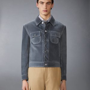 CONTRAST STITCH SUEDE UTILITY JACKET