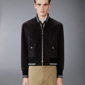 CALF SUEDE RIB KNIT BOMBER JACKET