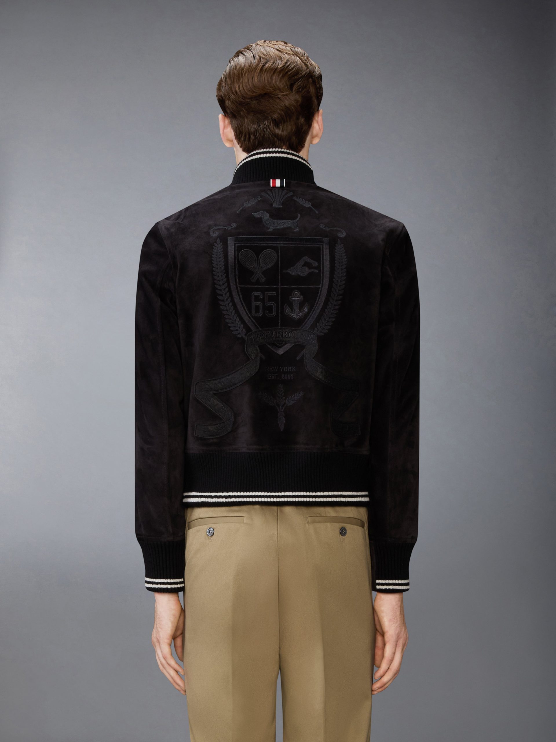 CALF SUEDE RIB KNIT BOMBER JACKET - Image 2