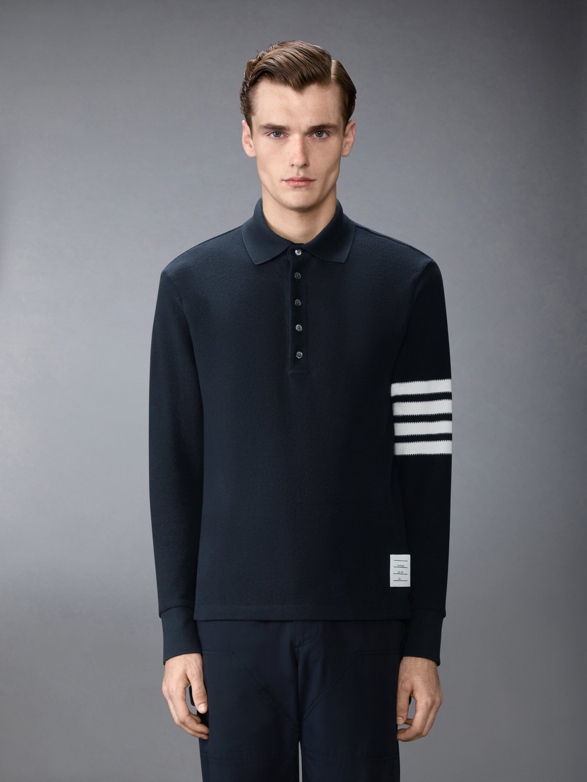 TEXTURED PIQUE 4-BAR LONG SLEEVE POLO