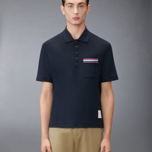 TEXTURED COTTON LINEN RWB EMBROIDERY POLO