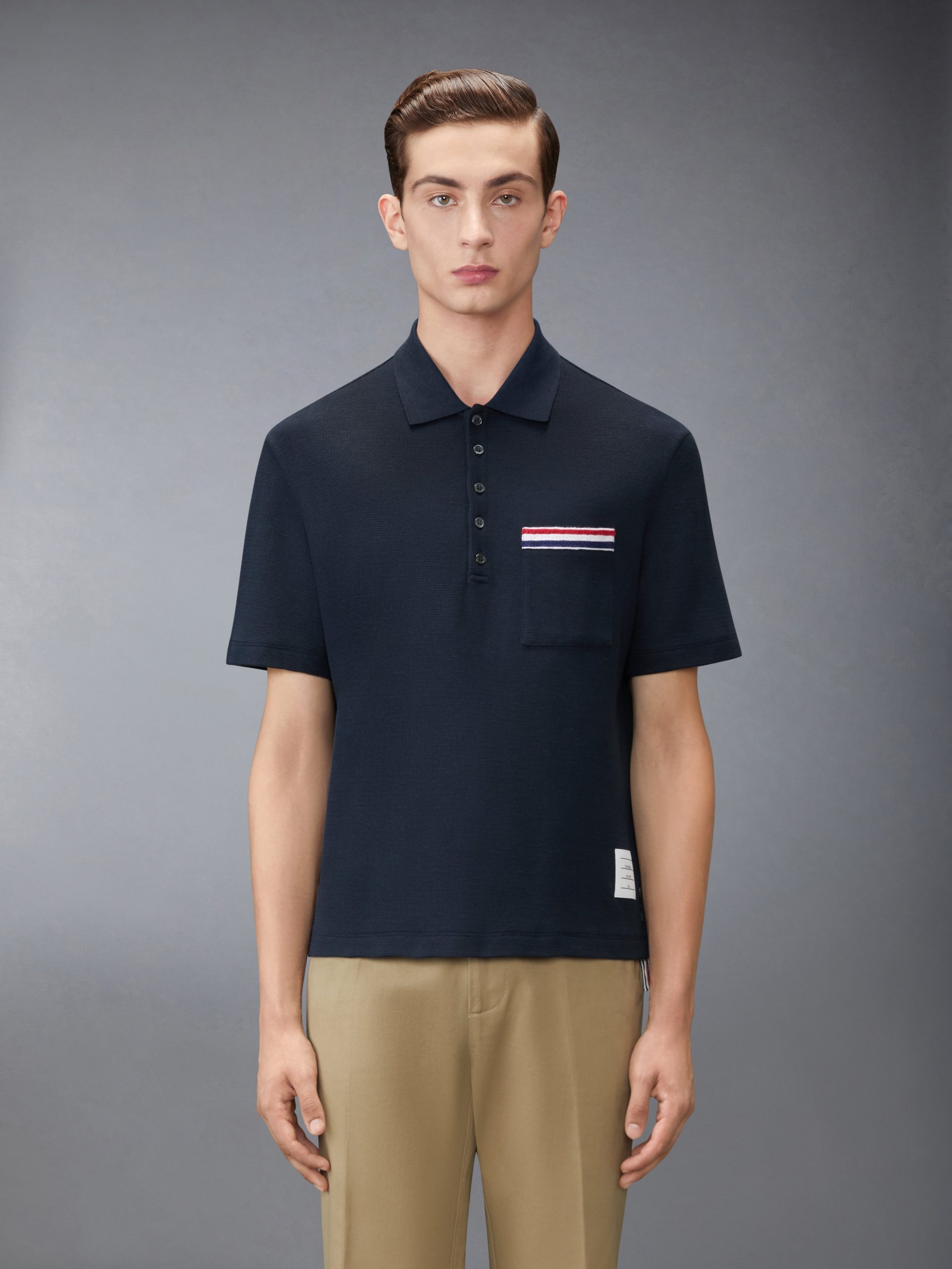 TEXTURED COTTON LINEN RWB EMBROIDERY POLO