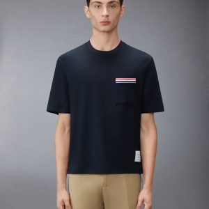 TEXTURED COTTON LINEN RWB EMBROIDERY TEE