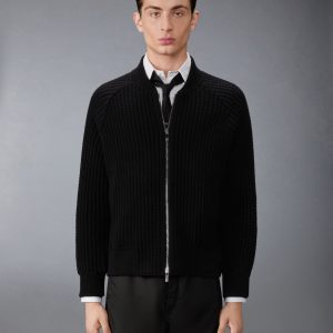 WOOL WAFFLE RAGLAN 4-BAR BOMBER JACKET