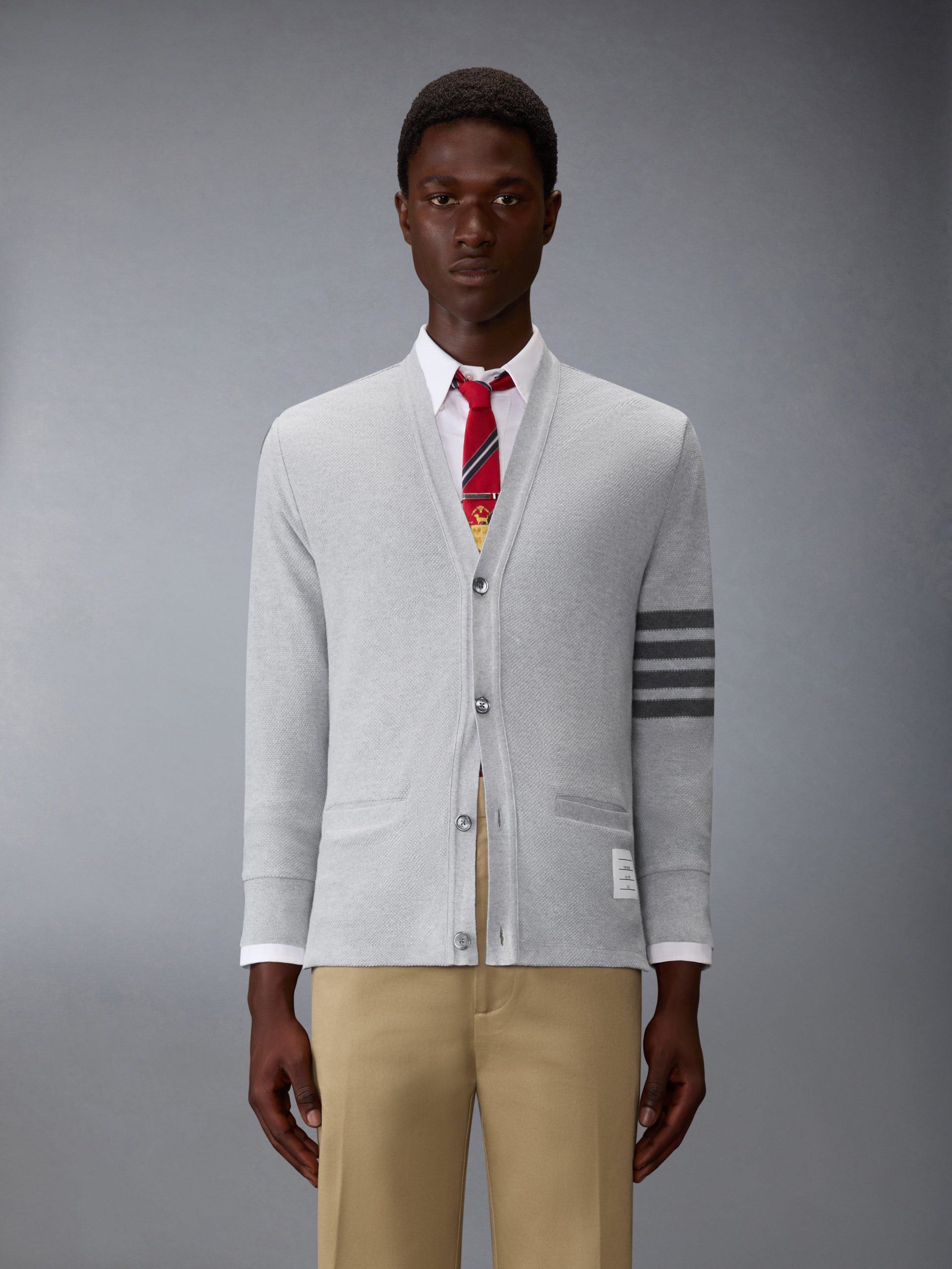 TEXTURED PIQUE 4-BAR CARDIGAN