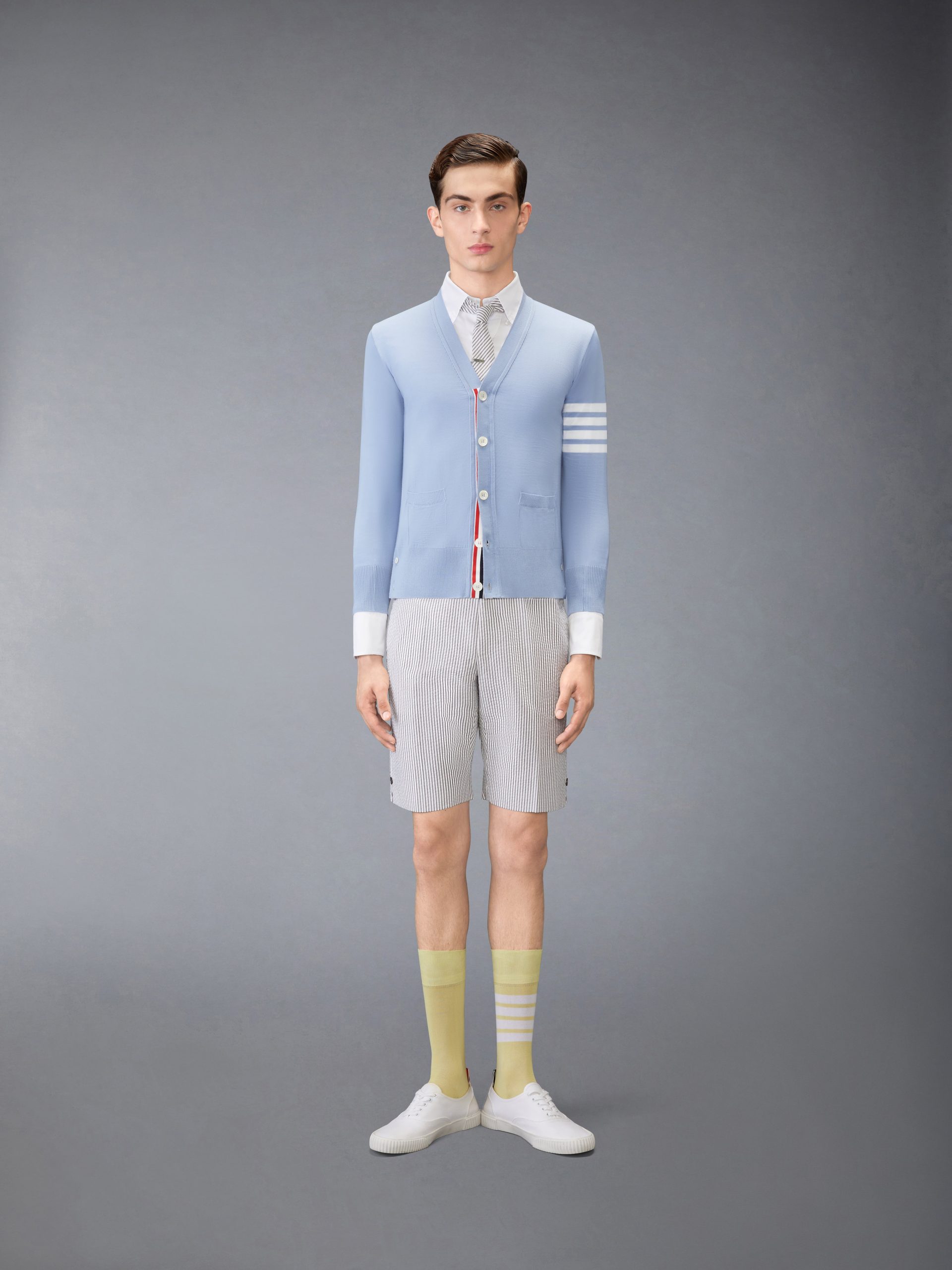 MERINO WOOL 4-BAR CLASSIC V-NECK CARDIGAN - Image 3