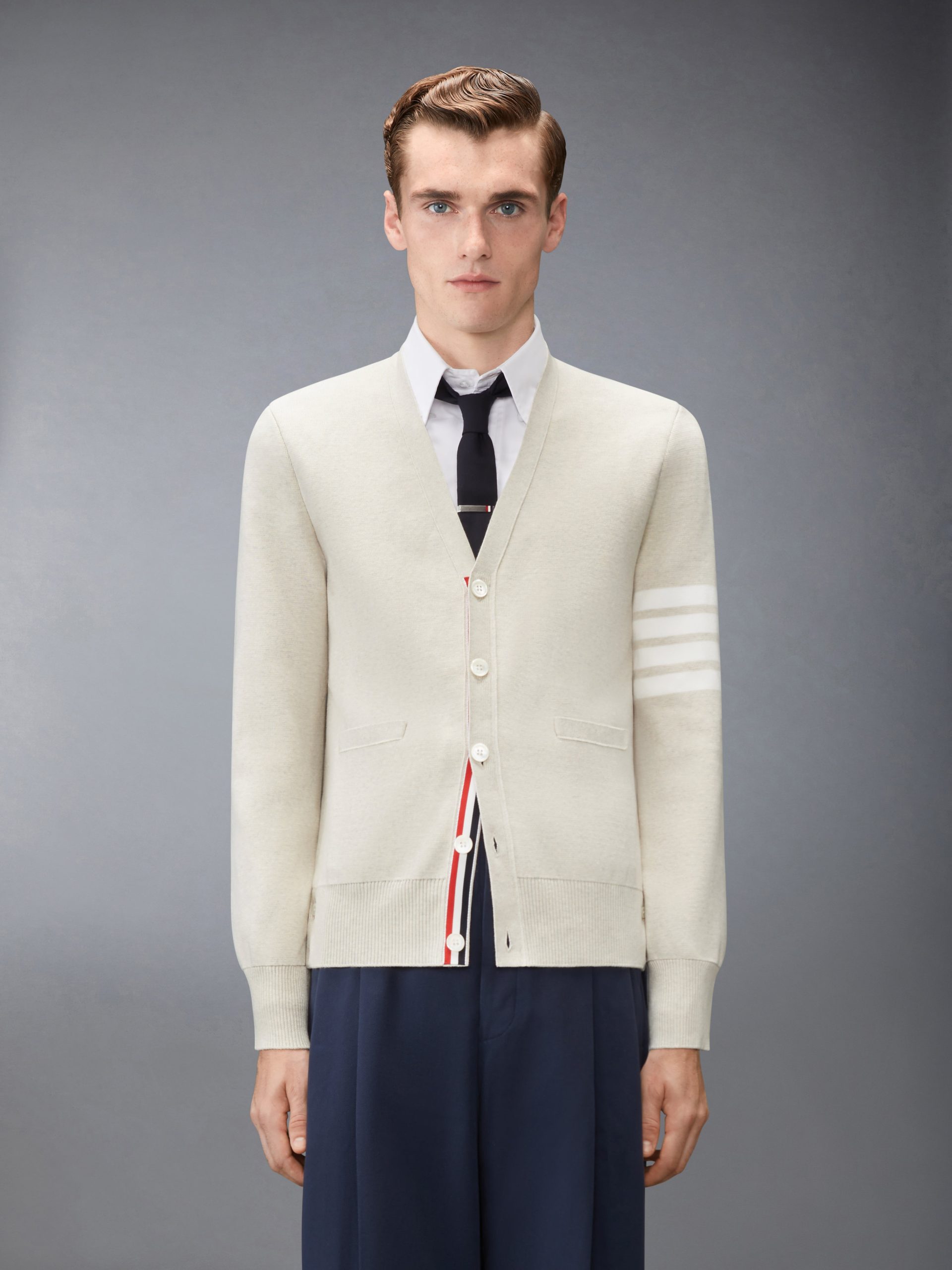 COTTON CREPE 4-BAR MILANO STITCH CARDIGAN