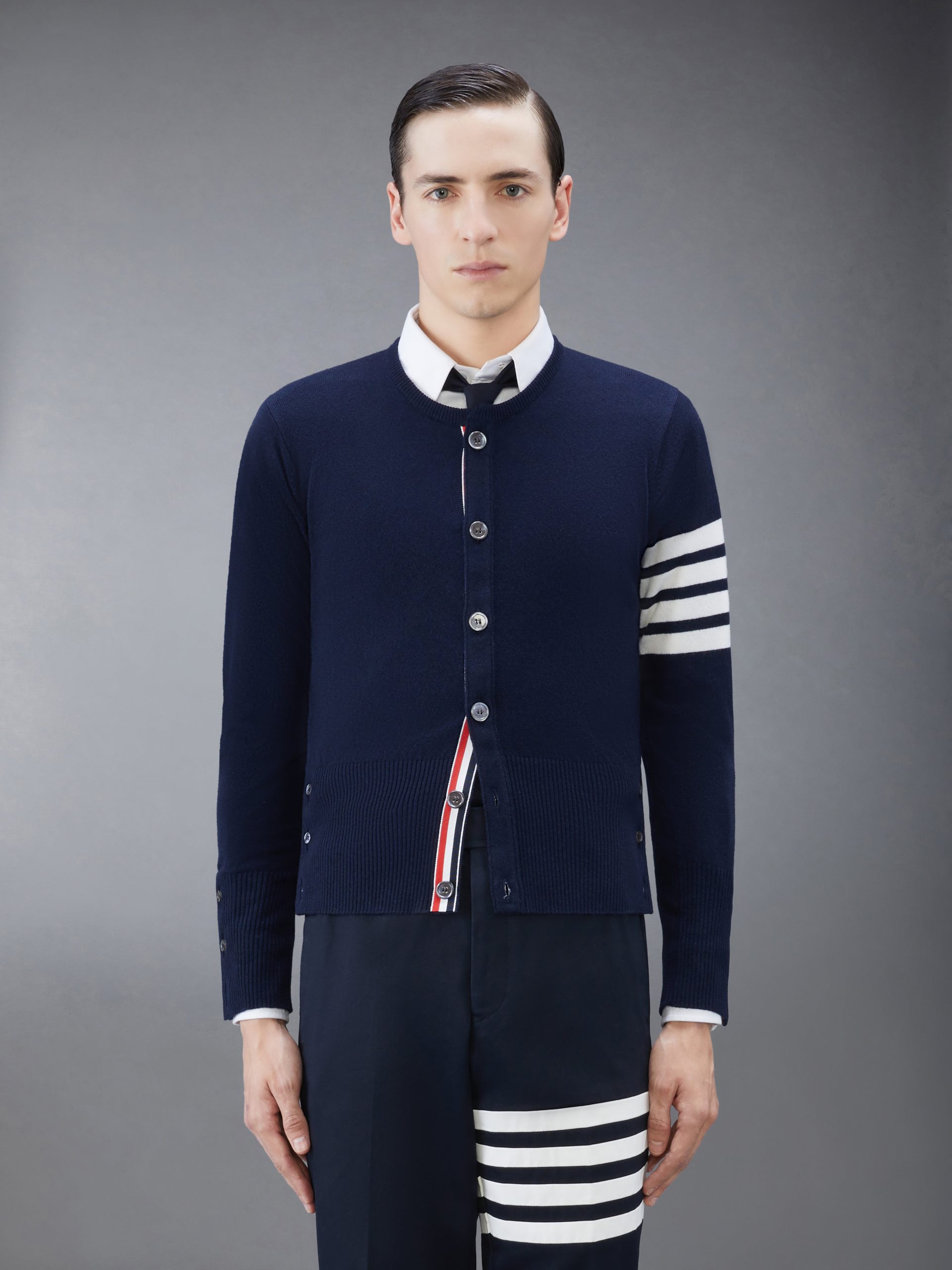CASHMERE 4-BAR CREW NECK CARDIGAN