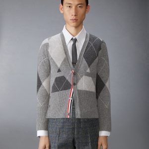 ARGYLE INTARSIA CASHMERE V NECK CARDIGAN