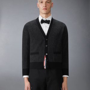 MERINO WOOL INTARSIA V NECK CARDIGAN