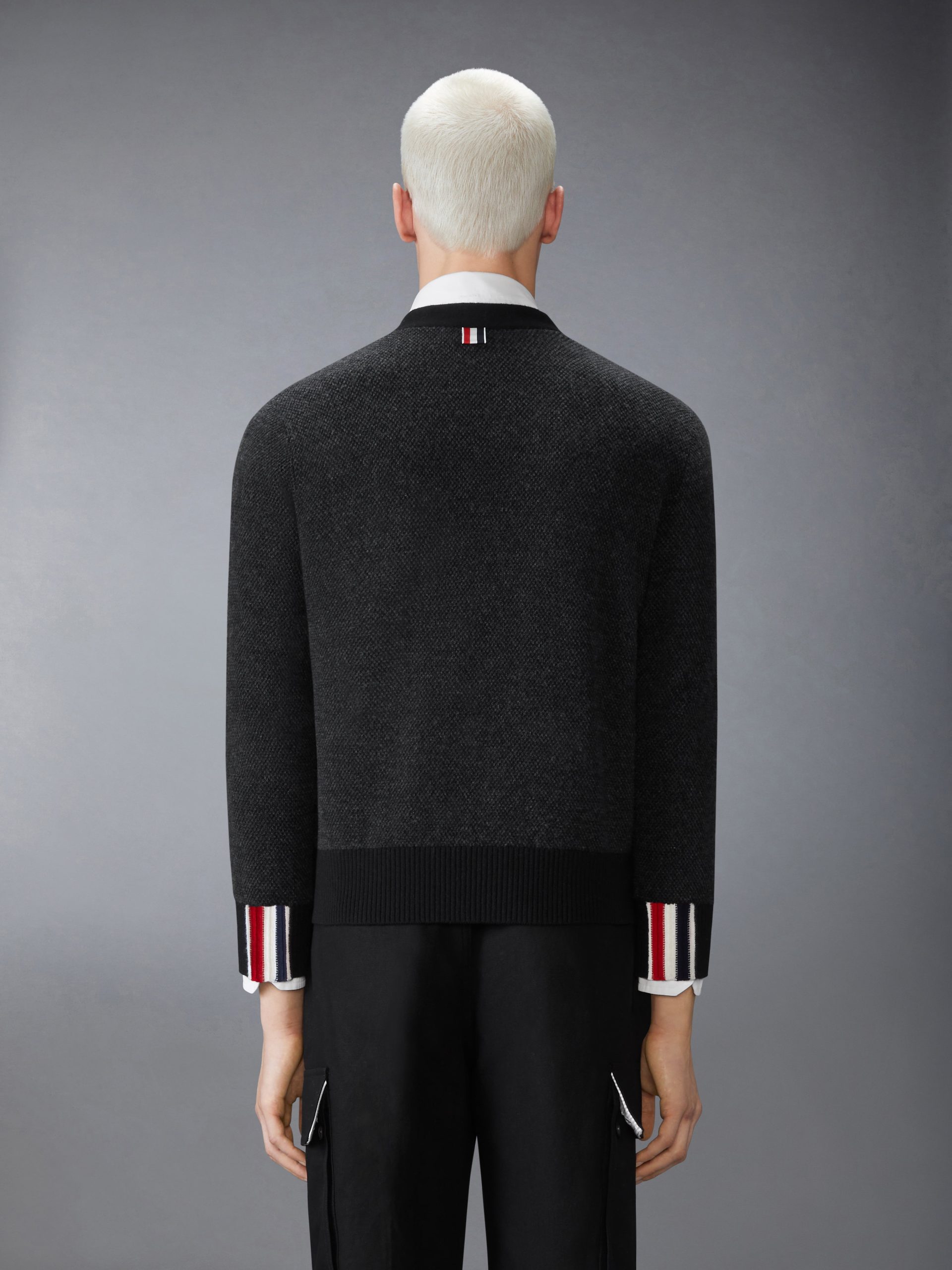 MERINO WOOL INTARSIA V NECK CARDIGAN - Image 2