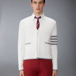 MILANO STITCH MERINO WOOL 4-BAR V NECK CARDIGAN