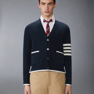 MILANO STITCH MERINO WOOL 4-BAR V NECK CARDIGAN