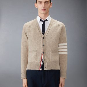 SHETLAND WOOL 4-BAR RELAXED FIT V NECK CARDIGAN