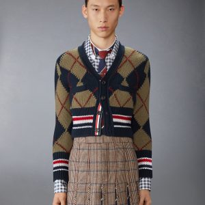 MERINO WOOL ARGYLE INTARSIA V NECK CARDIGAN