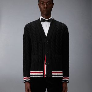 MERINO BABY CABLE STITCH RWB STRIPE CARDIGAN