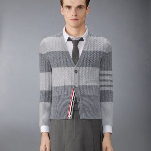 CASHMERE BABY CABLE STITCH 4-BAR CARDIGAN