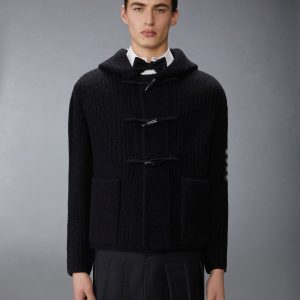 INTARSIA 4-BAR BOILED MERINO WOOL DUFFLE COAT