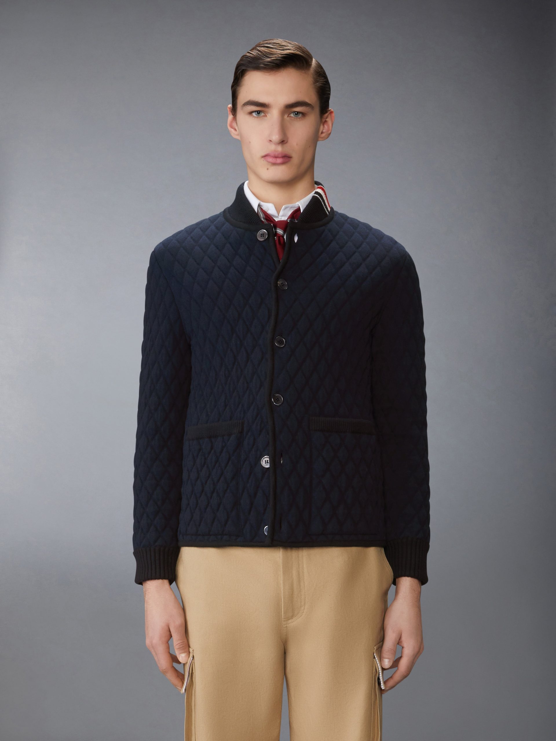 MERINO WOOL INTARSIA JACQUARD WORK JACKET