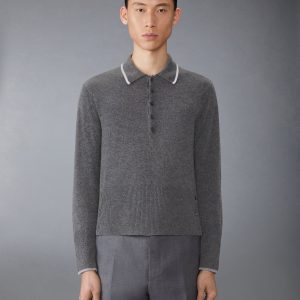 BROWNE 65 JERSEY INTARSIA CASHMERE LONG SLEEVE POLO