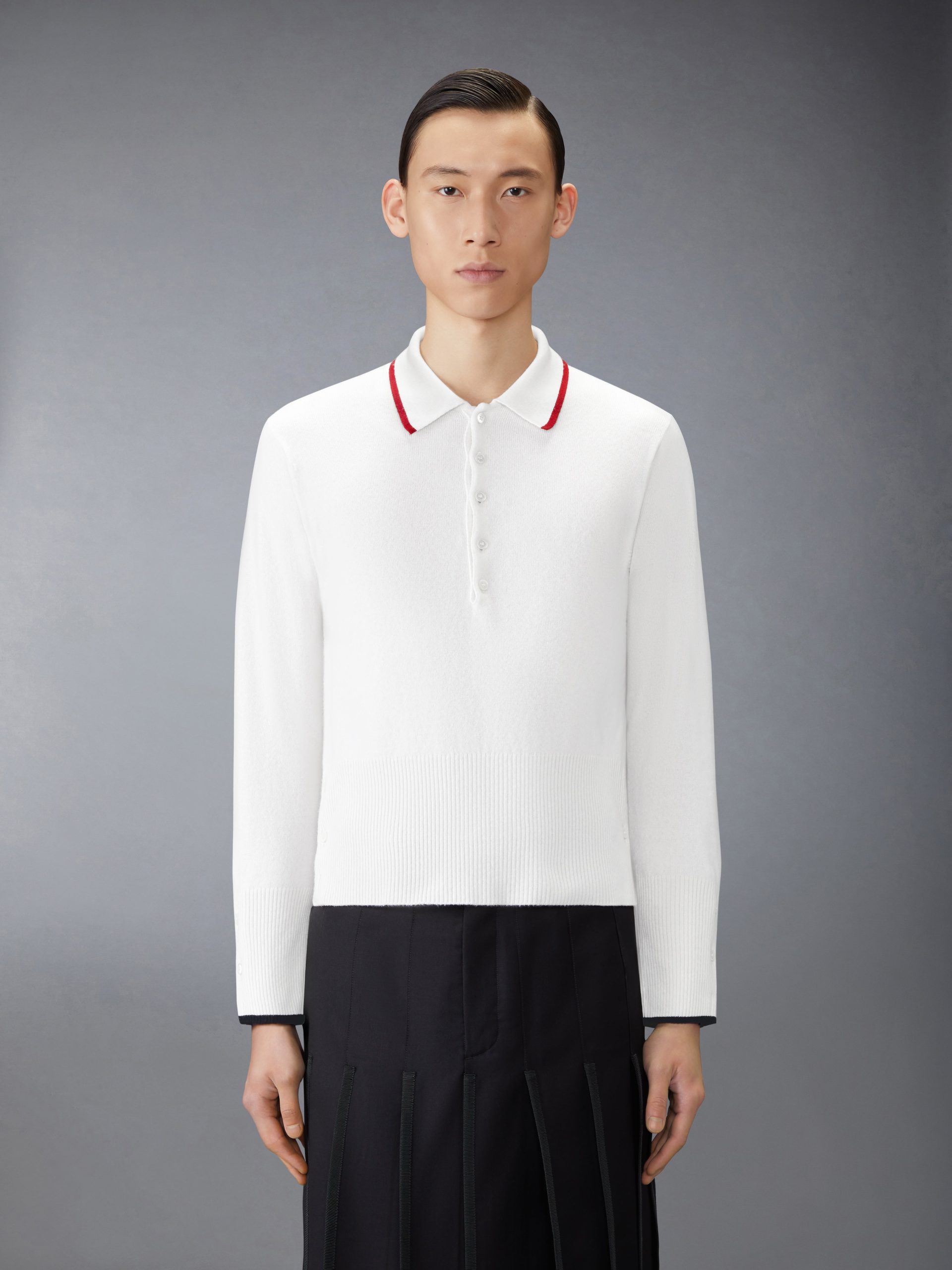 BROWNE 65 JERSEY INTARSIA CASHMERE LONG SLEEVE POLO