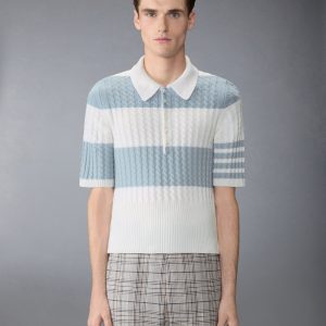 CASHMERE BABY CABLE STITCH 4-BAR RUGBY STRIPE POLO