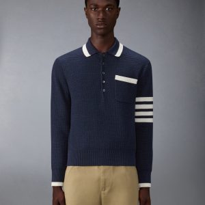 TEXTURED STITCH 4-BAR RELAXED LONG SLEEVE POLO