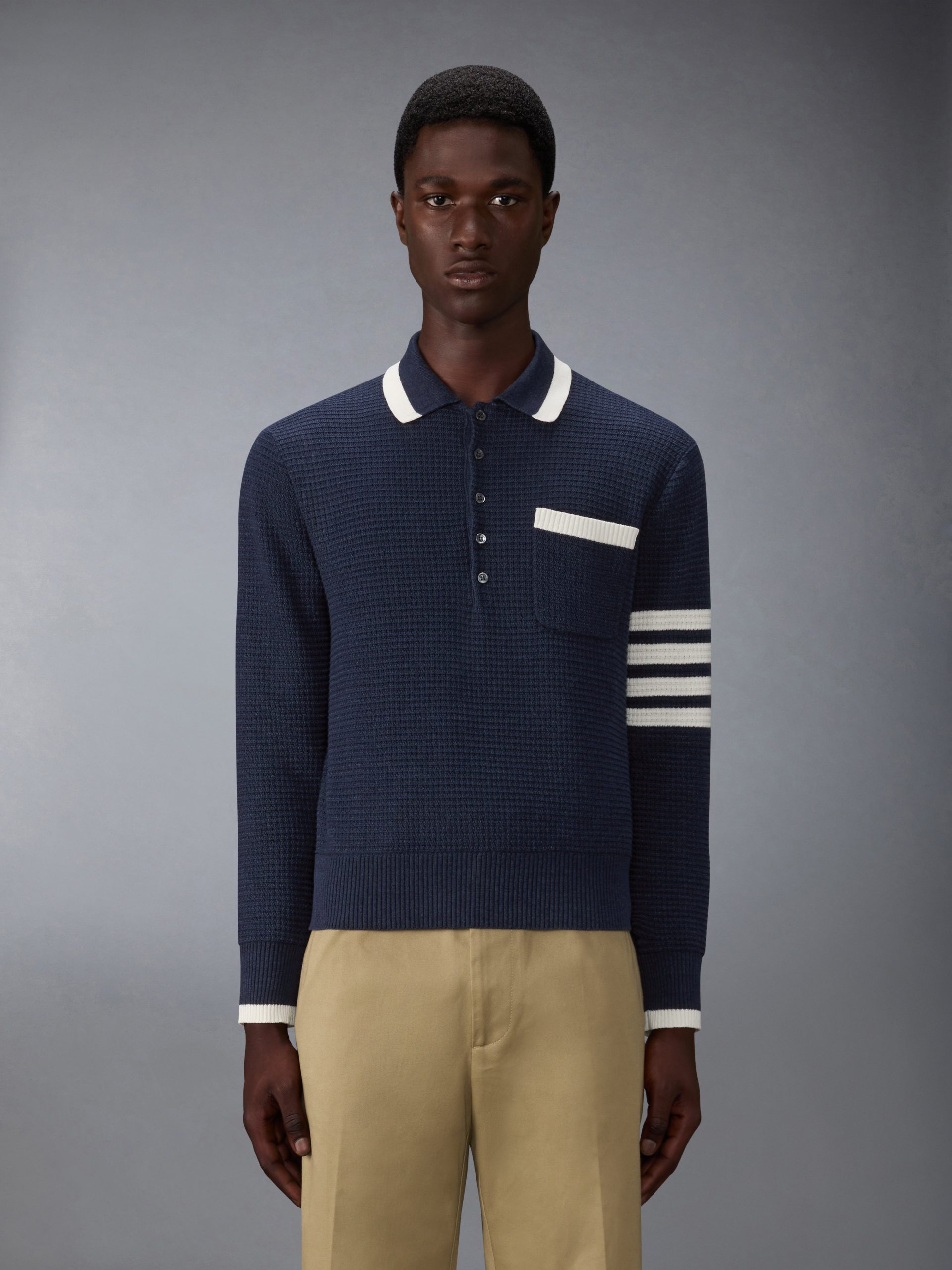 TEXTURED STITCH 4-BAR RELAXED LONG SLEEVE POLO