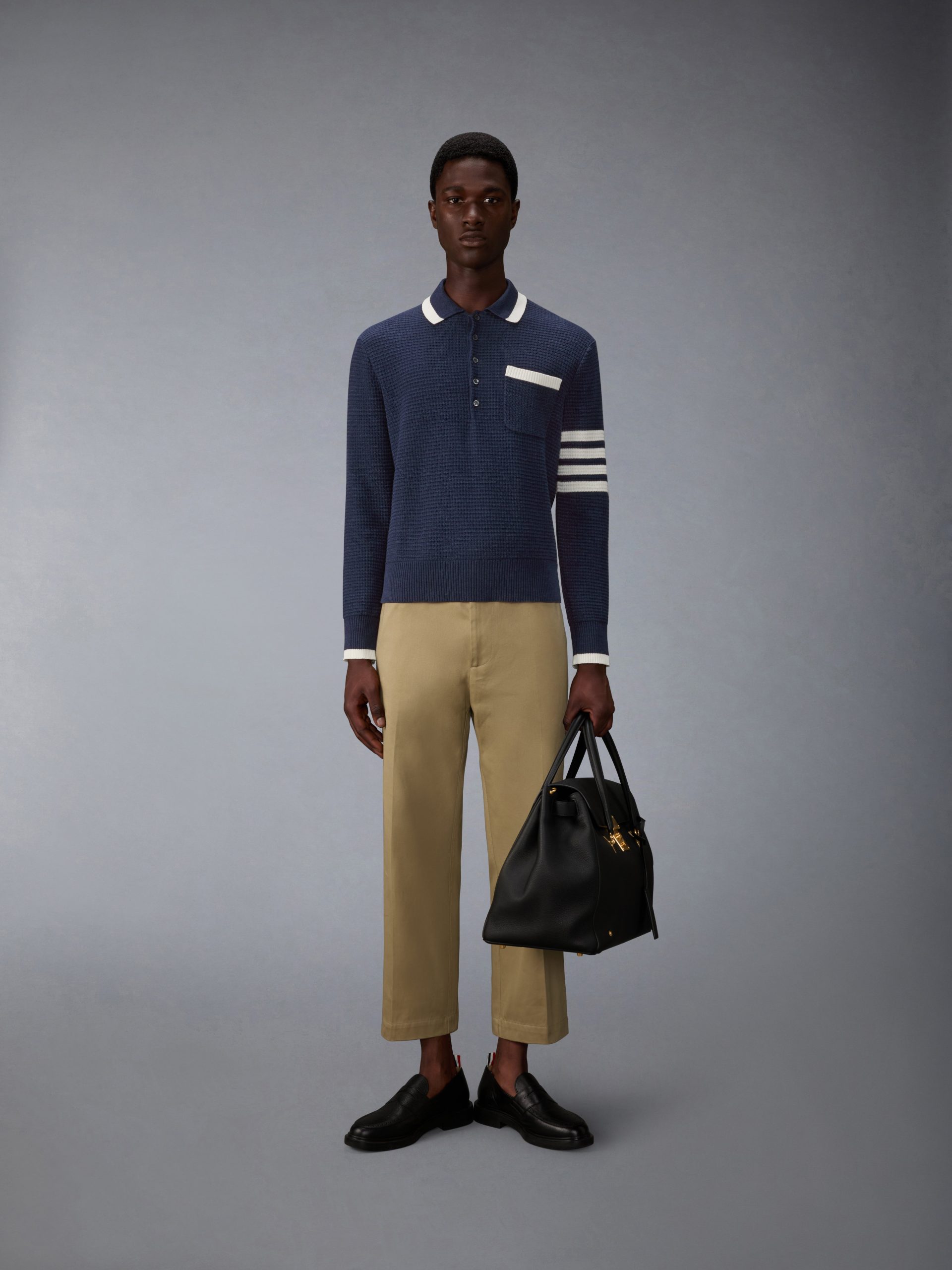 TEXTURED STITCH 4-BAR RELAXED LONG SLEEVE POLO - Image 3