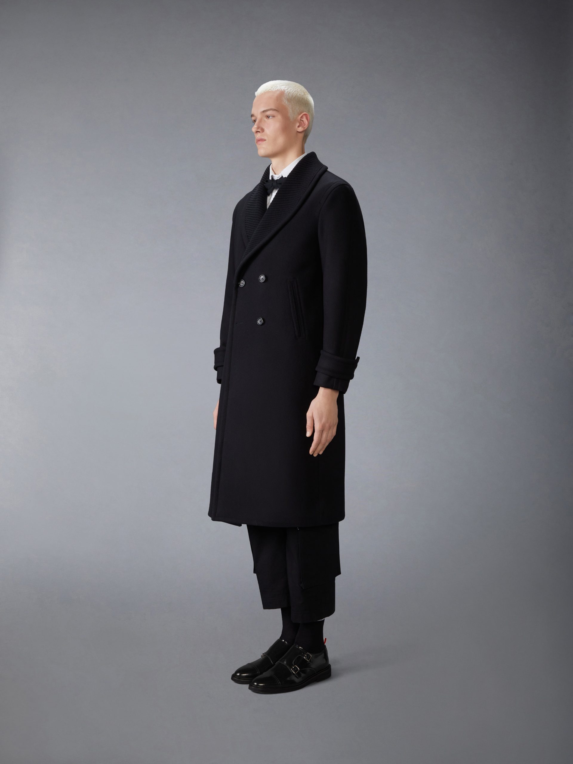 KNIT SHAWL COLLAR MELTON OVERCOAT - Image 2