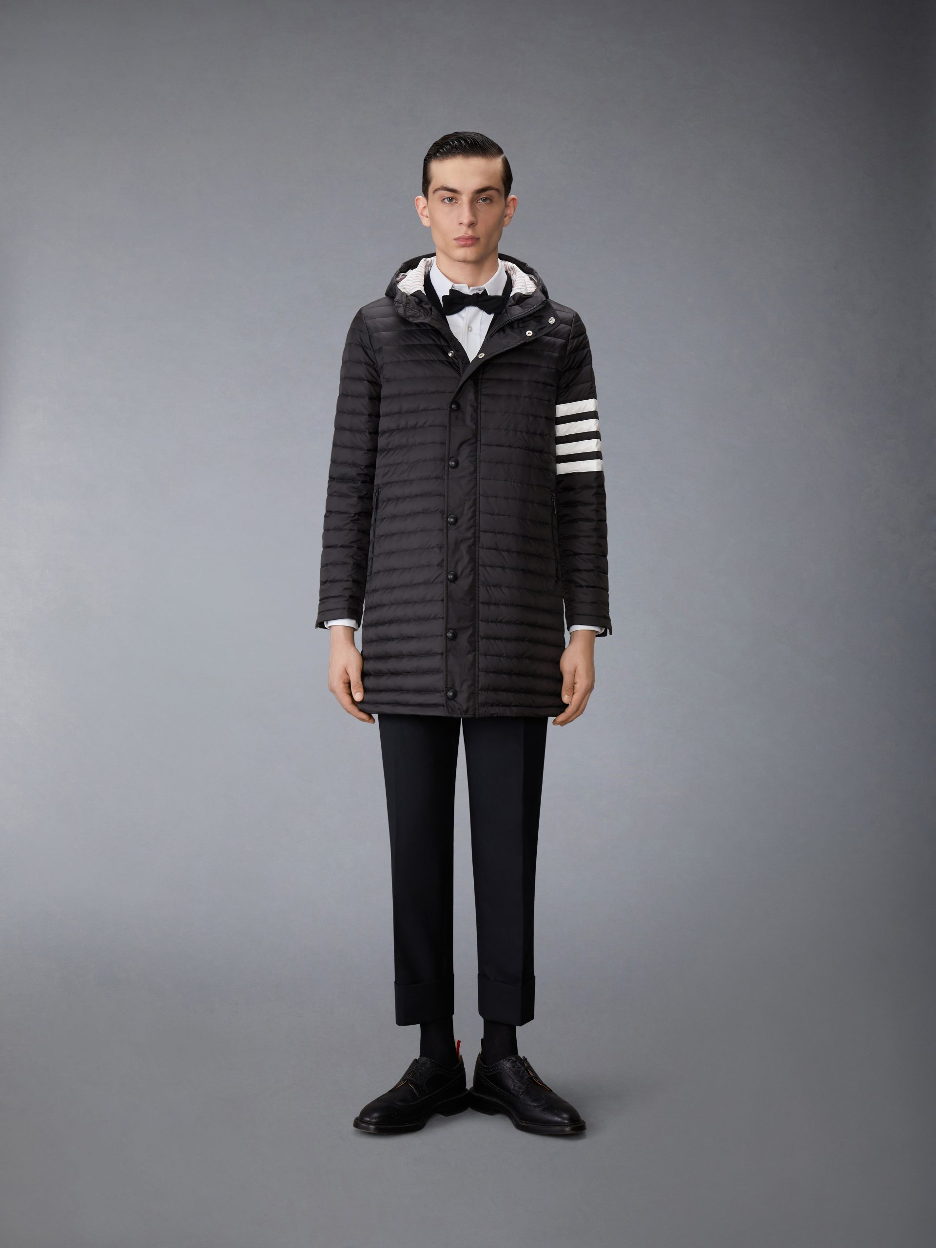 MATTE NYLON DOWN FILL QUILTED 4-BAR COAT