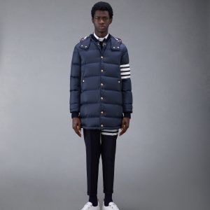 MATTE FINISH NYLON DOWN FILL 4-BAR DETACHABLE HOOD COAT