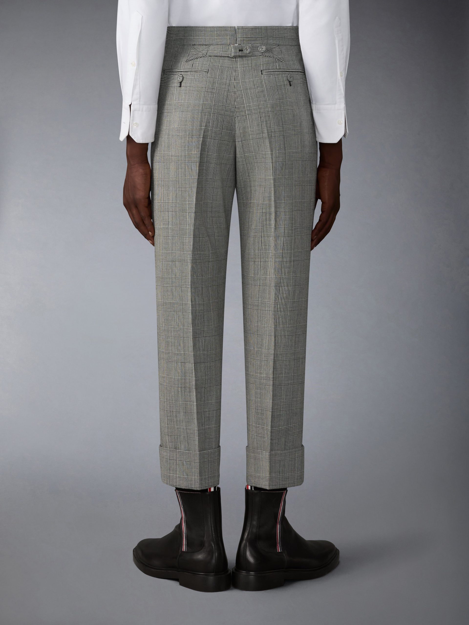 PRINCE OF WALES FRESCO WOOL BACKSTRAP TROUSER - Image 2