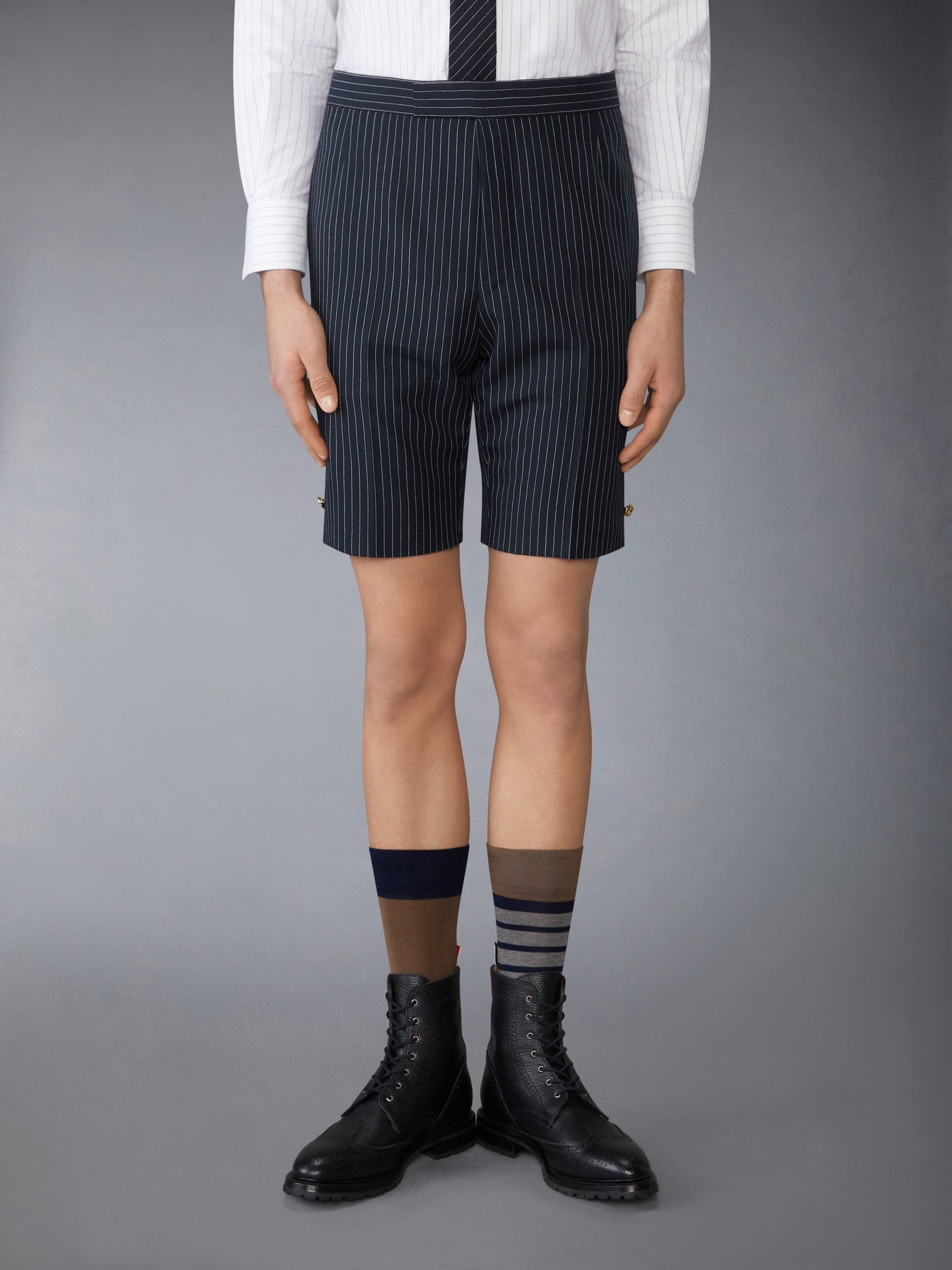 PINSTRIPE HIGH TWIST WOOL SHORTS