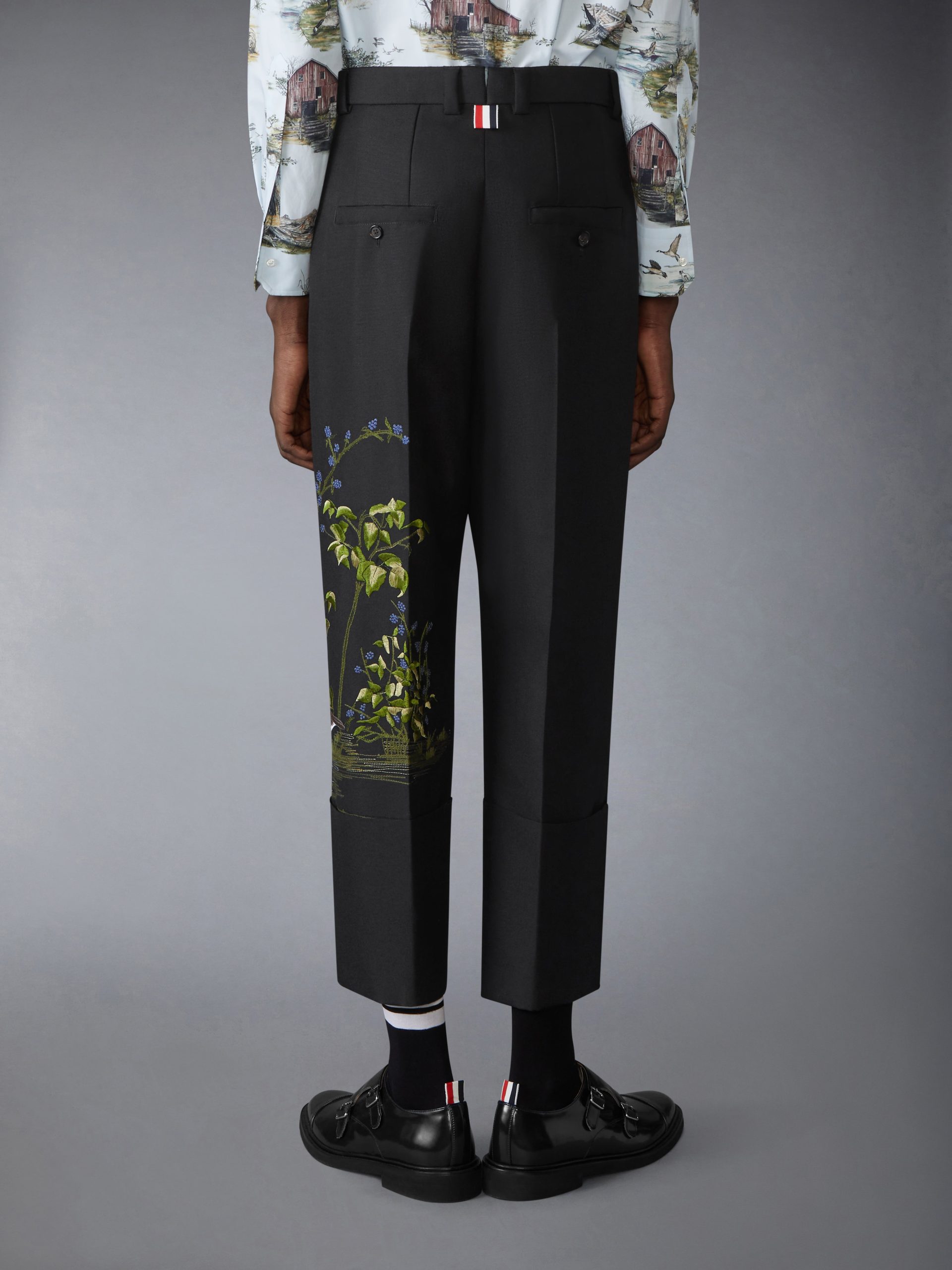 GOOSE SCENIC SATIN STITCH WOOL CHINO TROUSERS - Image 2