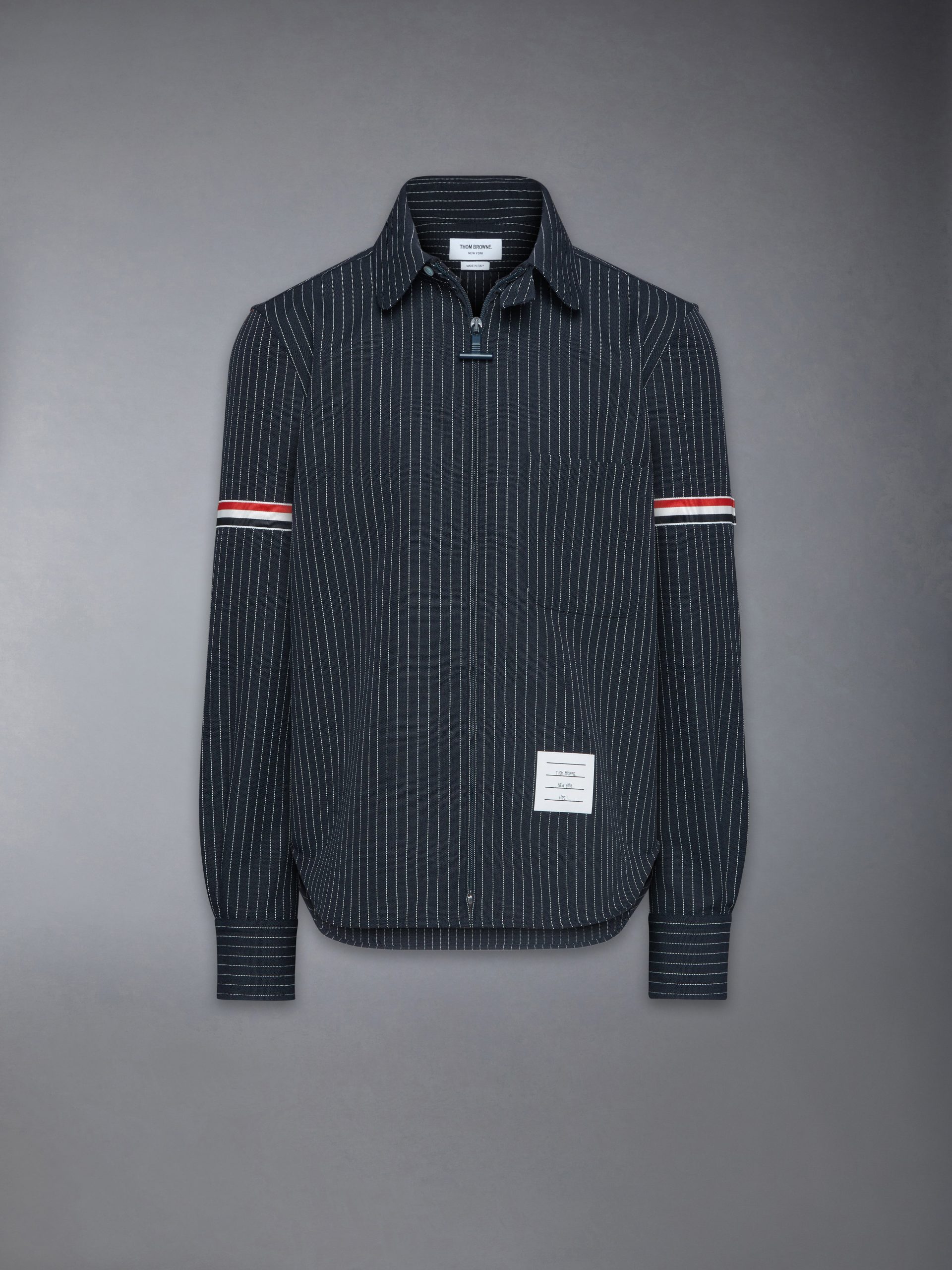 PINSTRIPE HIGH TWIST WOOL ZIP UP SHIRT - Image 7