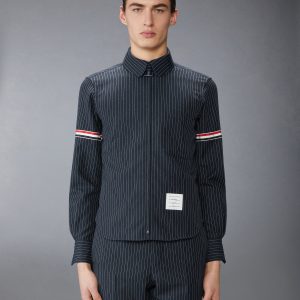 PINSTRIPE HIGH TWIST WOOL ZIP UP SHIRT