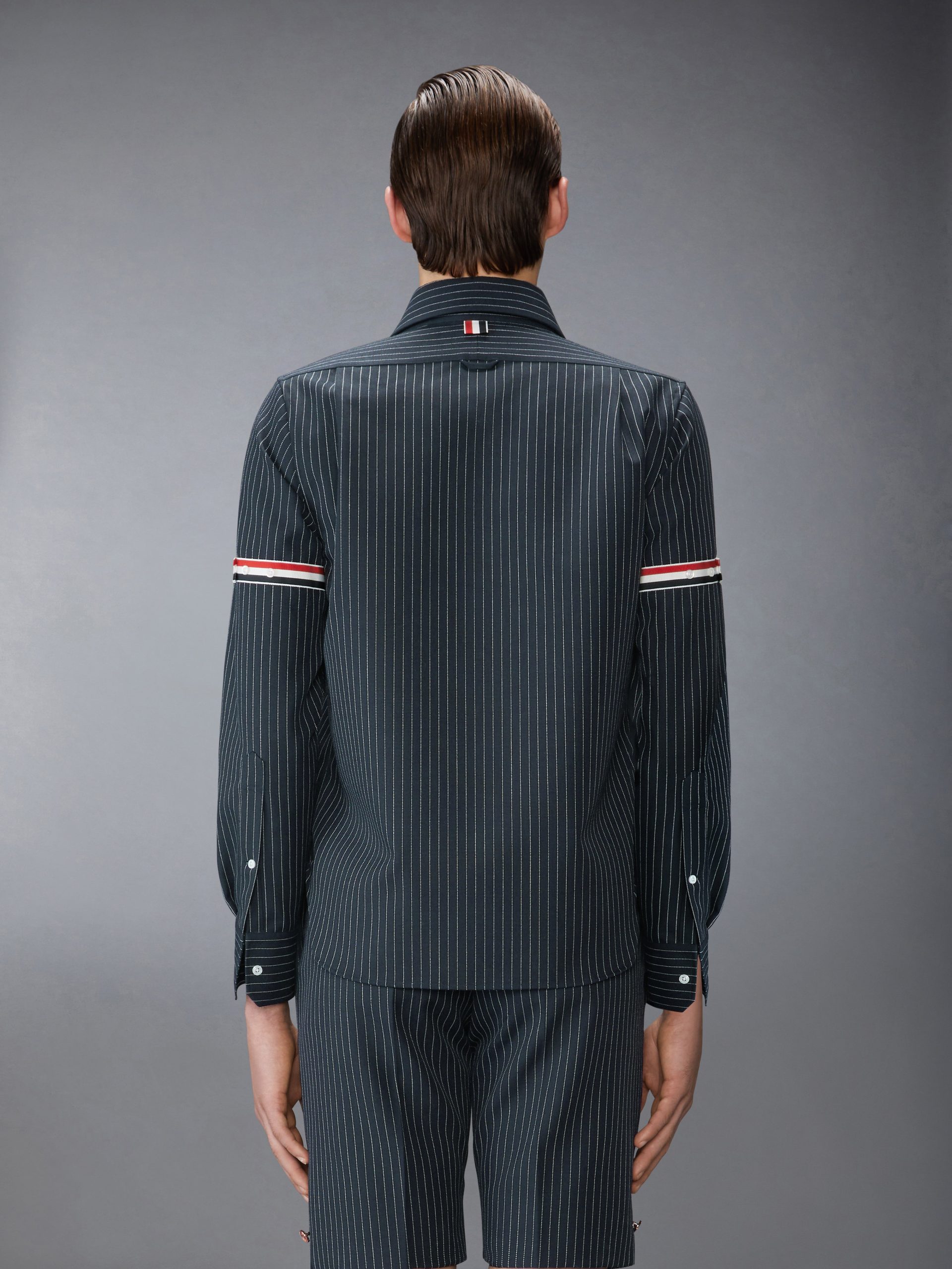 PINSTRIPE HIGH TWIST WOOL ZIP UP SHIRT - Image 2