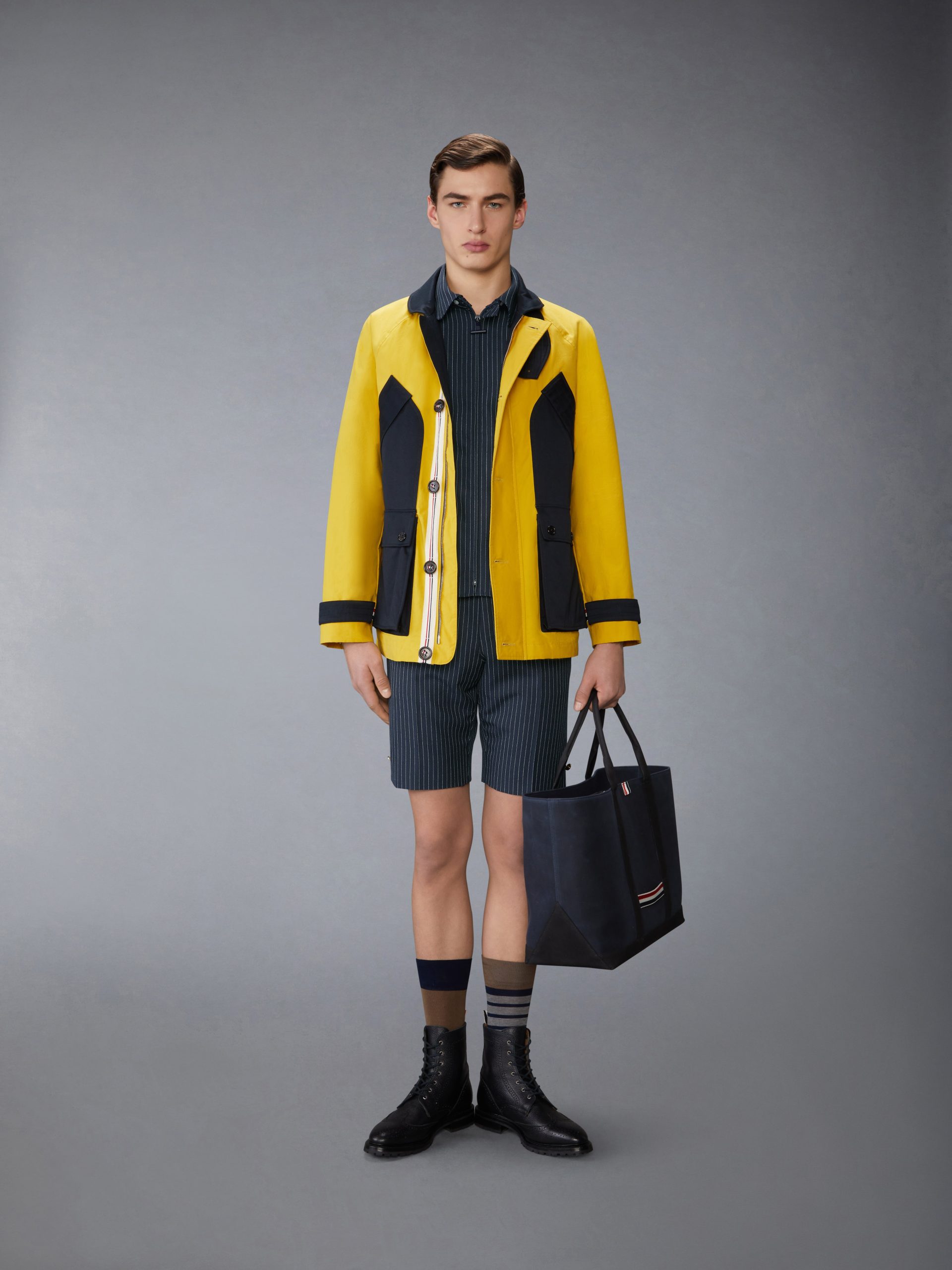 PINSTRIPE HIGH TWIST WOOL ZIP UP SHIRT - Image 3