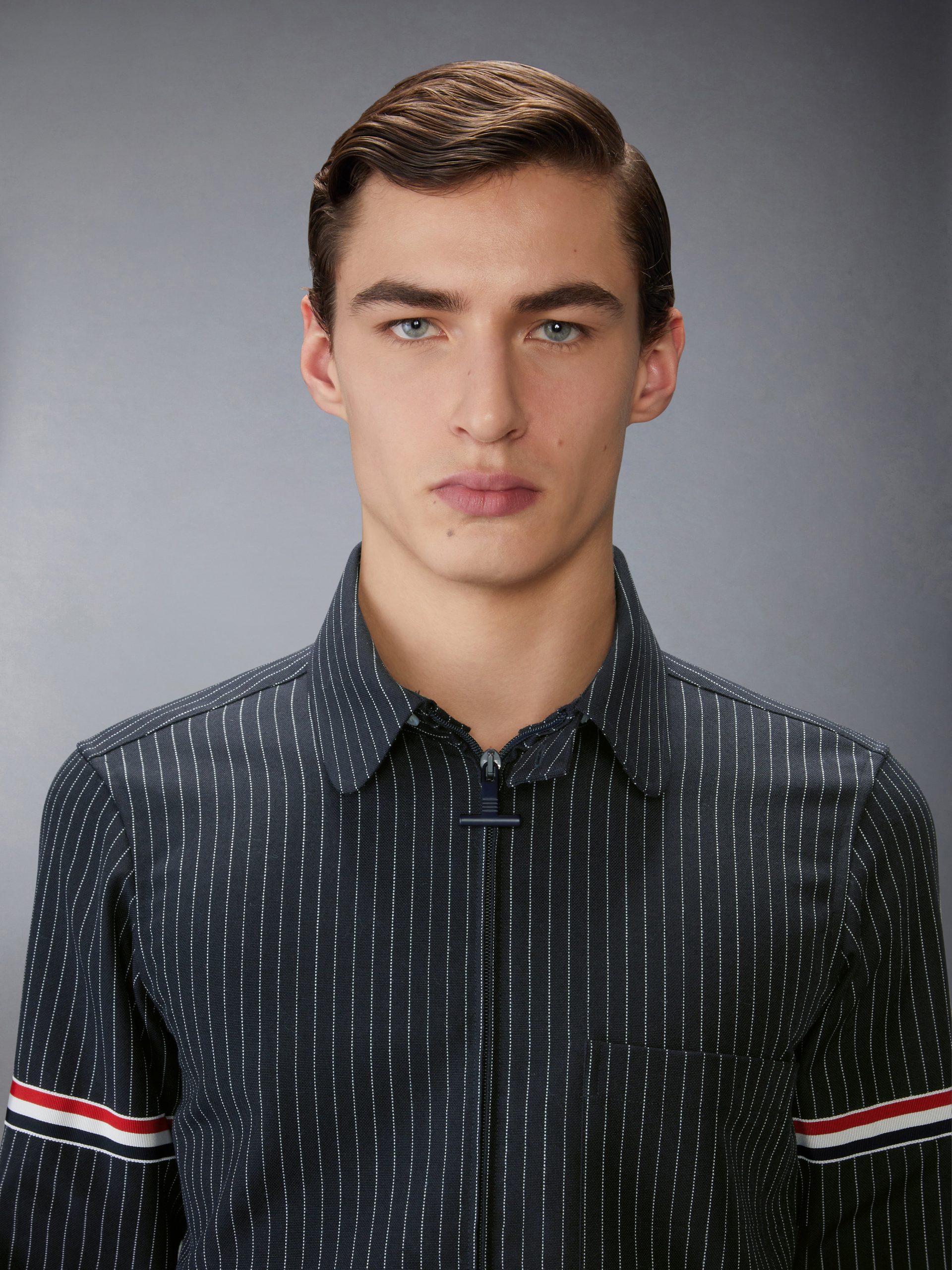 PINSTRIPE HIGH TWIST WOOL ZIP UP SHIRT - Image 6