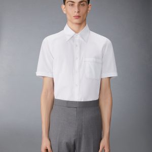 SOLID POPLIN CONTRAST TOPSTITCH SHORT SLEEVE SHIRT