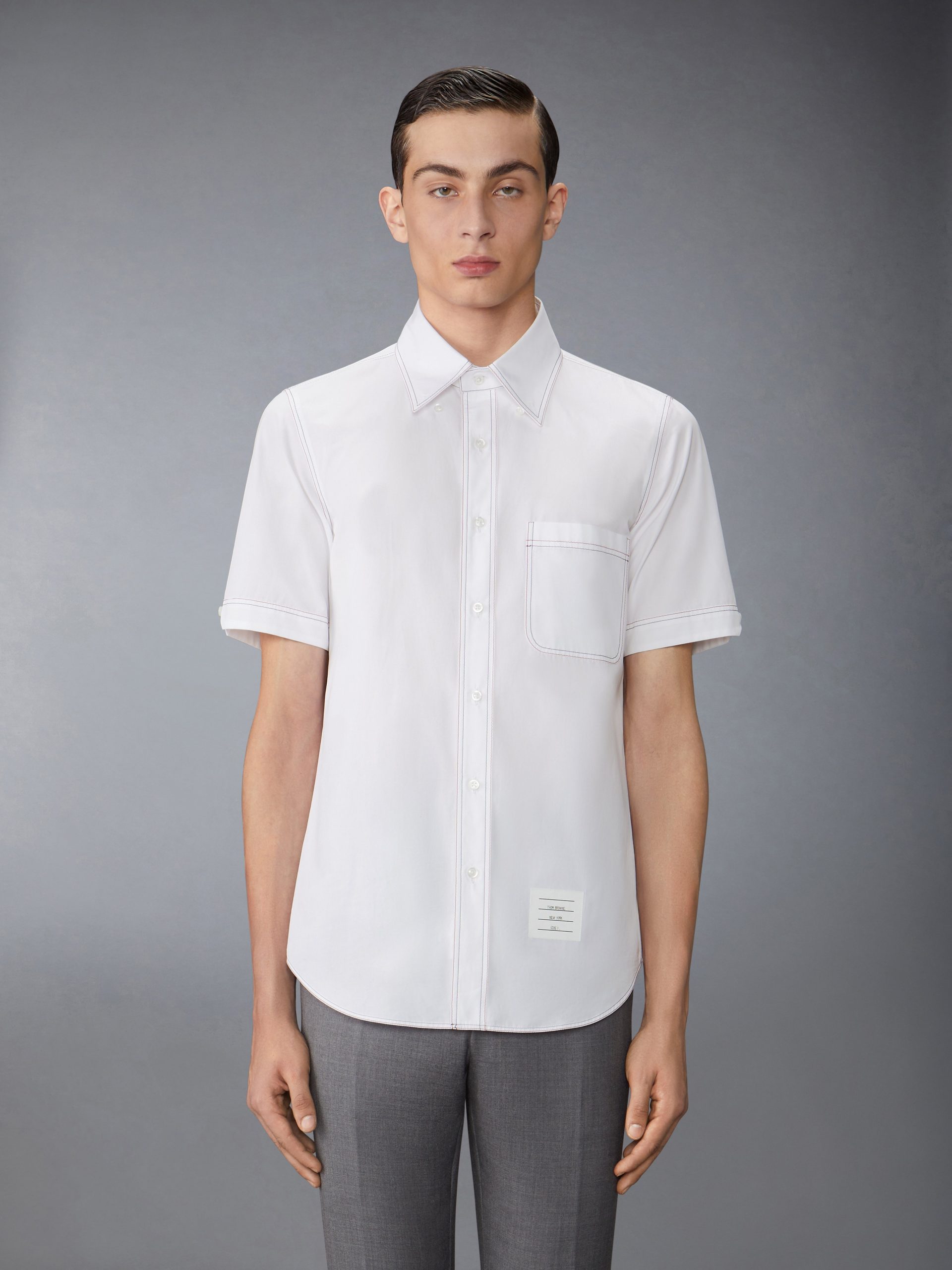 SOLID POPLIN CONTRAST TOPSTITCH SHORT SLEEVE SHIRT - Image 2